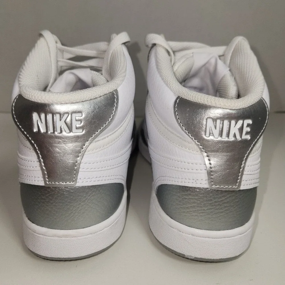 Nike Court Vision Mid White Metallic Silver Athletic Shoes Women's Size 10 NWOB